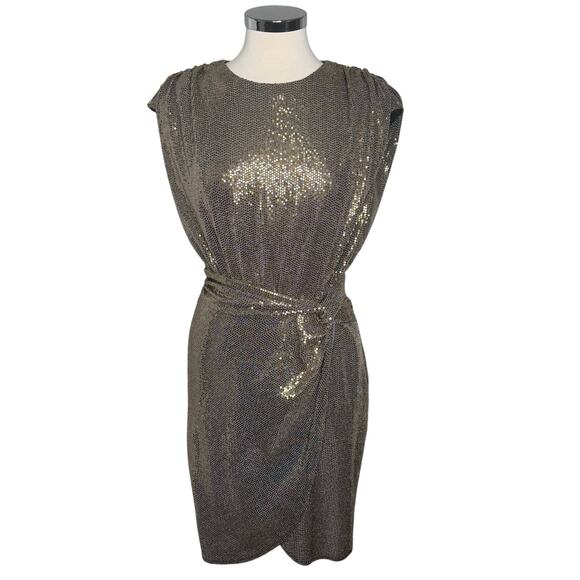 Alex Marie Metallic Gold Sequin Faux Wrap Dress Sparkle City Astrid - Size 10 - Picture 1 of 10
